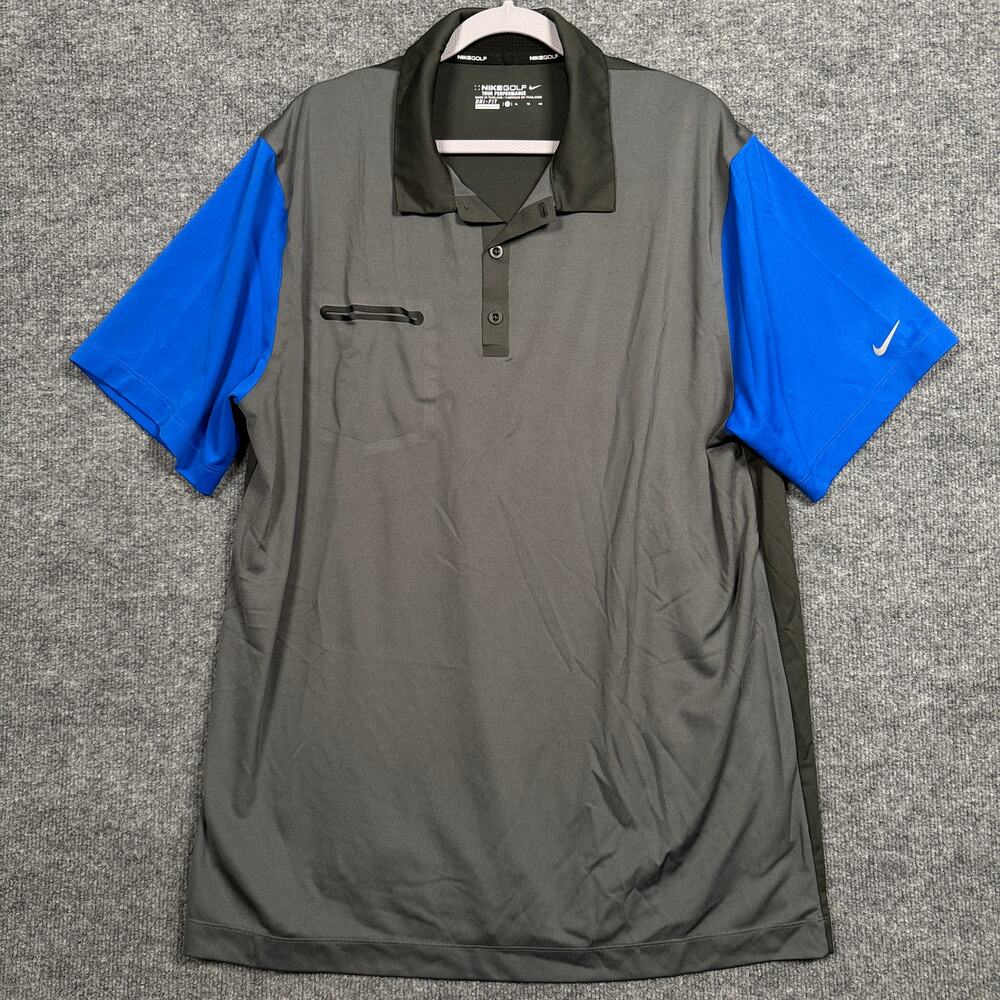 Nike Golf Mens Sz XL Dri-Fit Tour Performance Polo Shirt Gray Blue Short Sleeves